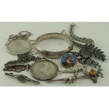 Mixed lot of silver to include Maria Theresa Thaler pendants,Bracelets and Brooches weight 165g