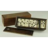 Two sets of bone & wood dominos, contained in original cases
