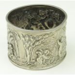 Silver napkin ring, with cupid & foliate decoration, hallmarked 'Sheffield 1896', diameter 50mm,