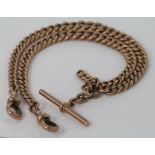 9ct gold hallmarked "T" bar pocket watch chain. Approx length 37.5cm, weight 44.5g