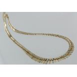 18ct three colour fringe necklace with box clasp and safety, 44cm long, weight 29.5g