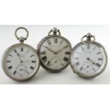 Three Gents silver cased open face poket watches, Two being Victorian with one being later