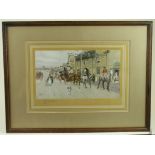 Cecil Aldin. A signed Cecil Aldin print, depicting a street scene with carriage and horses, signed
