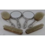 Six piece silver backed brush & mirror dressing table set in good condition - very nicely made
