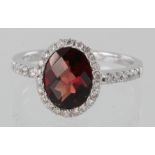 9ct White Gold Garnet and Diamond Ring size L weight 3.2g