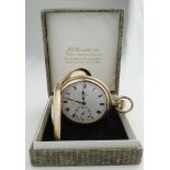 Gents 9ct cased Half Hunter pocket watch by Benson, hallmarked Birmingham 1927. inscribed on the