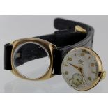 Gents mid-size 9ct cased Avia wristwatch. Hallmarked Birmingham 1953. The cream dial with gilt/