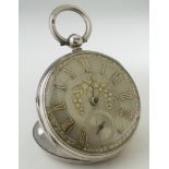 Gents silver cased open face pocket watch. Hallmarked London 1862. The silvered dial with gilt roman