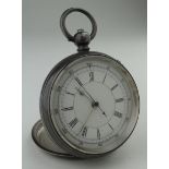 Silver (0.935) open face chronograph pocket watch, the dial with Roman numerals, outer 25-300