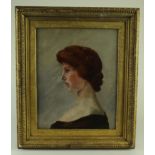 Robert Lyon (1894-1978). Oil on canvas, depicting a portrait of a young lady in profile, contained