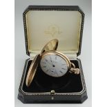 Gents 9ct cased full hunter pocket watch by "Waltham". Hallmarked Birmingham 1922. The white dial