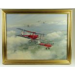 Aviation interest. Charles Coote. Acrylic on canvas, titled 'AH, Wondrous Woburn, D. H.Gipsy Moths',