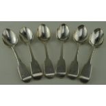 Six Georgian silver fiddle pattern teaspoons hallmarked CB London 1829. Weighs 4¼ oz approx.