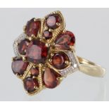 9ct Gold Garnet and Diamond Cluster Ring size L weight 4.4g