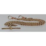 9ct gold hallmarked "T" bar pocket watch chain. Approx length 35cm, weight 34.2g