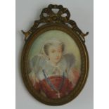 Portrait Miniature. Oil on ivory, depicting a portrait of Marie Stuart, signed to right margin 'Hi
