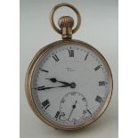 Gents 9ct cased open face pocket watch by Benson, hallmarked Birmingham 1924. Working when