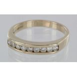 9ct gold channel set diamond half eternity ring, size P weight 3.4g