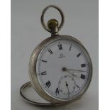 Silver Omega open face pocket watch, with subsidiary dial, diameter 49mm approx. (working at time of