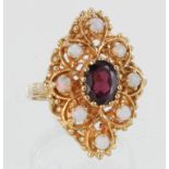 9ct Gold Opal and Garnet Ring size O weight 7.4g