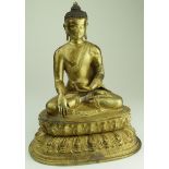 large Sino-Tibetan bronze gilt seated buddha - 300x250mm