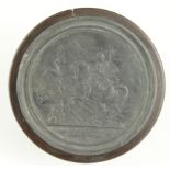 Walnut (?) turned box with medallion to lid 'Passage du C S Bernard...', circa 19th Century,