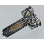 Sterling silver Art Nouveau style enamelled brooch, weight 22.8g