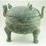 Chinese ding bronze archaic tripod vessel with handles 240 x210 mm