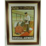 Advertising. An Imperial Airways colour poster, depicting a sleeping passenger being overlooked by a