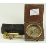 Georgian pocket compass, dial diameter 40mm approx., together with a Georgian brass pocket