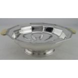 Art Deco silver fruit dish with moulded ivorine handles hallmarked for Goldsmiths & Silversmiths