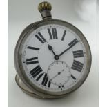 Silver (0.935) cased "Goliath" pocket watch, the white dial with bold Roman numerals and