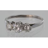 18ct white gold diamond trilogy ring, approx. 0.75ct, size P, weight 2.2g