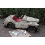 Austin J40 pedal car, circa 1960s, cream with red interior, restoration project, kept seperately are