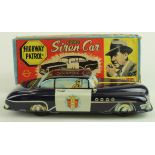 Welsotoys tinplate Highway Patrol Gyro Siren Car, contained in original box, some flaps missing