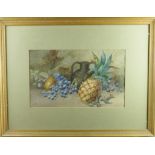 [Alfred Slater]. Watercolour, depicting a still life of fruit, including berries and pineapple,