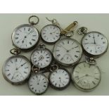 Nine silver open face pocket watches, including an Acme Lever by H. Samuel, Manchester, (some