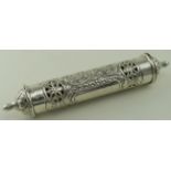 Middle Eastern white metal/unmarked silver scroll case - length 210mm approx. Weight 5 ¼oz approx.