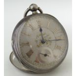 Gents silver cased open face pocket watch. Hallmarked Chester 1890. The silvered dial with Roman