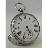Gents silver cased open face pocket watch. Hallmarked London 1881. The signed white dial by Joseph.