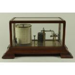 Barograph, contained in original mahogany and glass case, height 19cm, length 37.5cm, depth 22.5cm