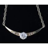 18ct yellow gold diamond set curved bar necklace with principal central diamond approx. 0.75ct,
