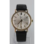 Gents 9ct cased automatic wristwatch by "Rotary", the cream dial with gilt baton markers and day/