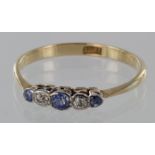 18ct Gold five stone Sapphire and Diamond Ring size O weight 1.7g