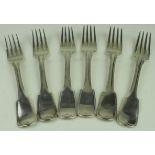 Six matching silver forks with crest to handle, hallmarked 'SH DC, London 1837', weight. 16.4 oz.