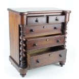 Small five drawer mahogany cabinet, circa early 20th Century, raised on four feet, drawers made with