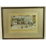 Cecil Aldin. A signed Cecil Aldin print, depicting stable hands attending to horses, signed to lower