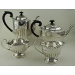 Silver four piece coffee / tea set, hallmarked Sheffield 1996 by Elkington & Co. Total weight approx