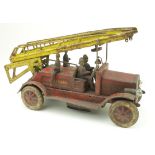 Tinplate clockwork Fire Brigade Engine, tires read 'Continental-Balloon Cord 895 x 135, length,