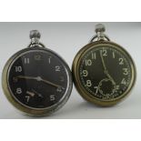 Military issue pocket watches (2) marked on the back "^ G.S.T.P X.X 217396" & "^G.S.T.P 269348"